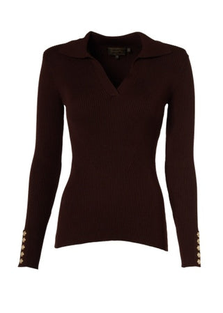 V-NECK RIB TOP - CHOCOLATE