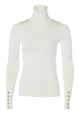 Buttoned Knit Roll Neck Cream