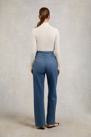 Buttoned Knit Roll Neck Cream