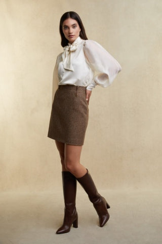 REGENCY SKIRT - LARGE SCALE BROWN HERRINGBONE