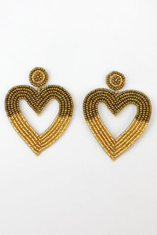 Gold Heart Two Tone Beaded Earrings