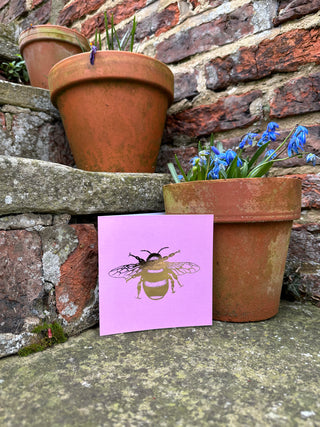 Bee Loved Peony Rose Foil Bee Greeting Card