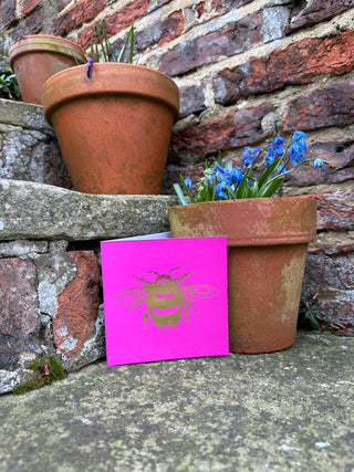 Rhubarb & Raspberry Foil Bee Greeting Card
